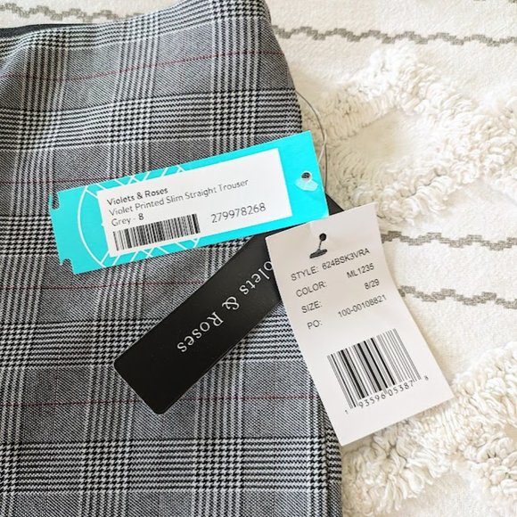 NWT Violets & Roses Slim Straight Plaid Trousers - Size 8 - Picture 5 of 7